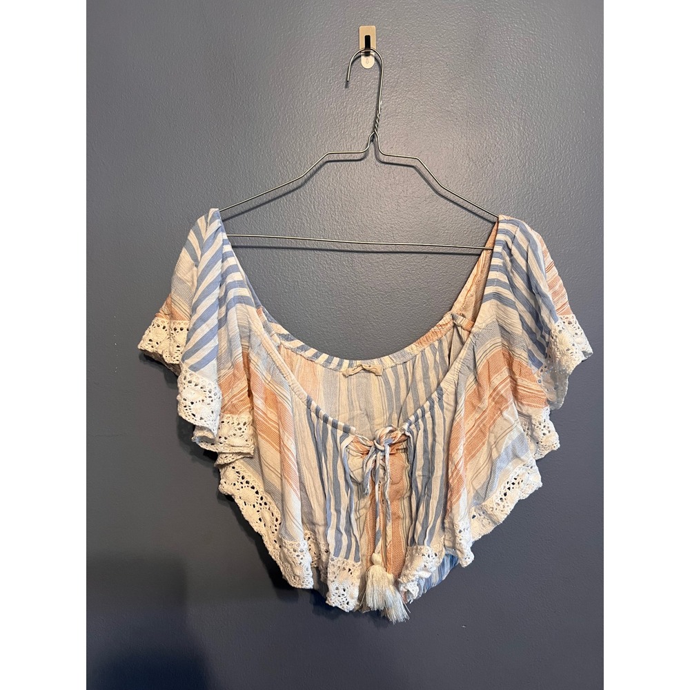 Ocean Drive Rayon Striped Off The Shoulder Bell Top Crop Size LG Boho Festival